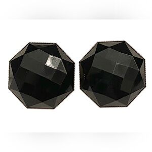 LES BERNARD Vintage Black Octagonal Faceted Earrings Pierced